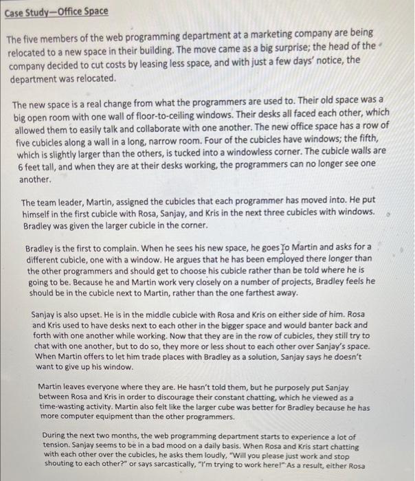 need help with questoon 2 Case Study-Office Space