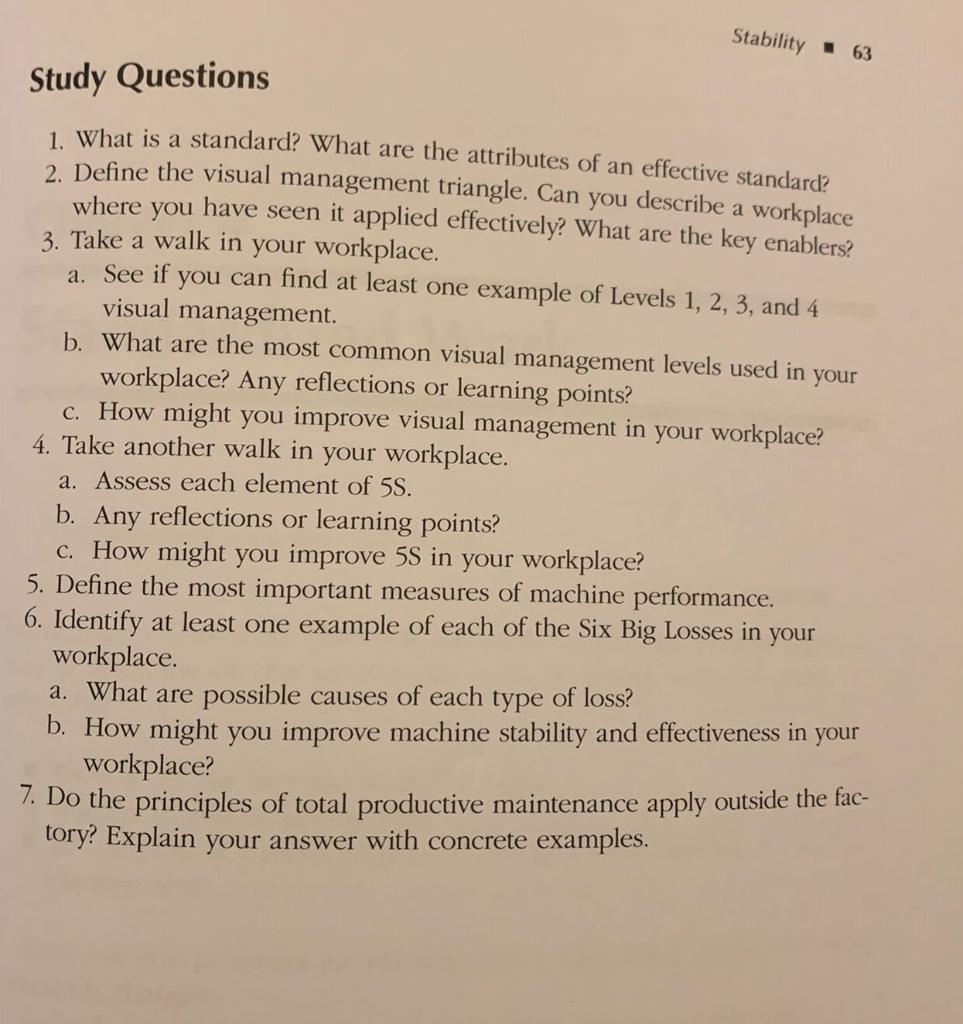 Stability 63 Study Questions 1. What is a