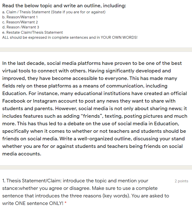 English language : Read the below topic and write