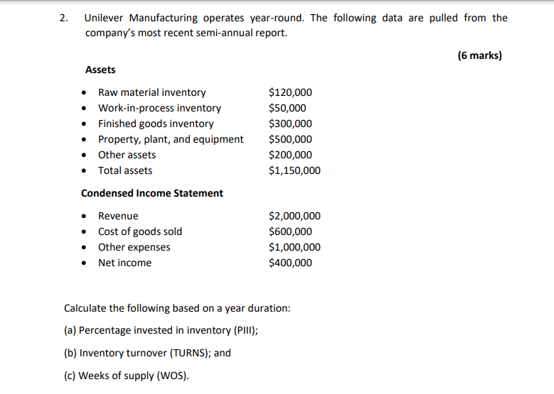 2. Unilever Manufacturing operates year-round.
