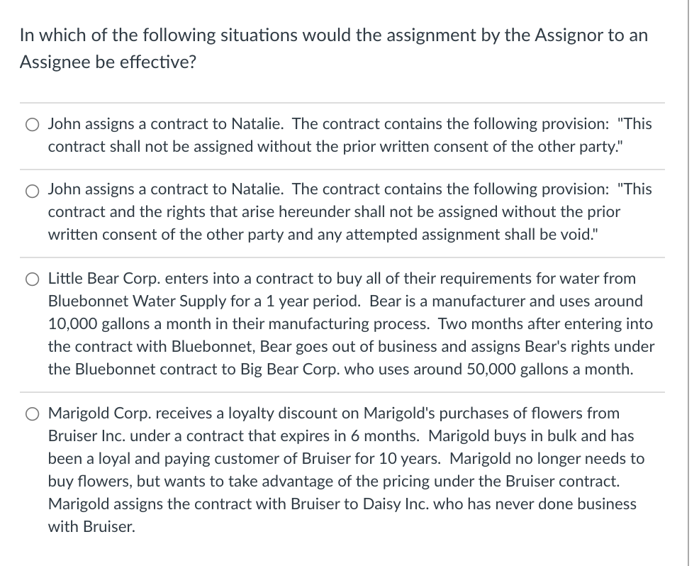 In which of the following situations would the