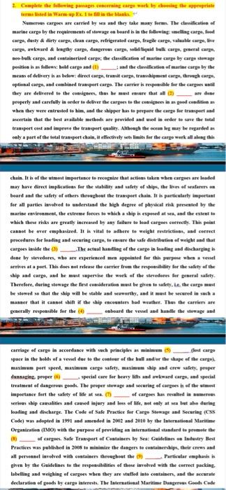 1. Understand the following terms. stowage of