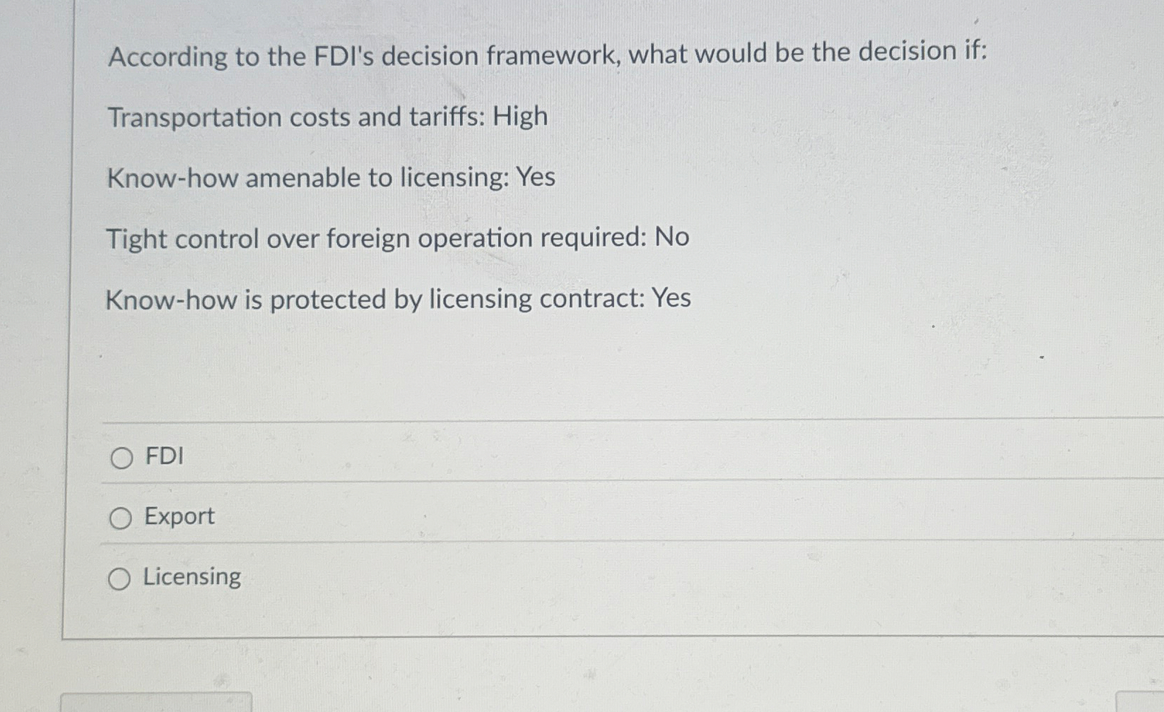 According to the FDI's decision framework, what