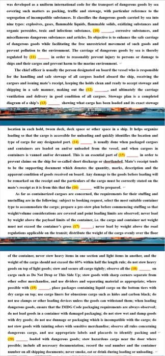 1. Understand the following terms. stowage of