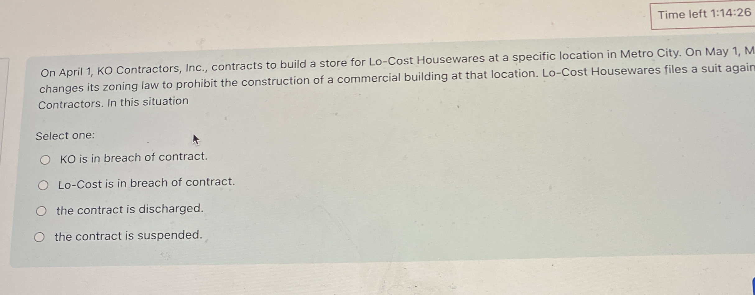 Time left 1 : 1 4 : 2 6 On April 1 , KO