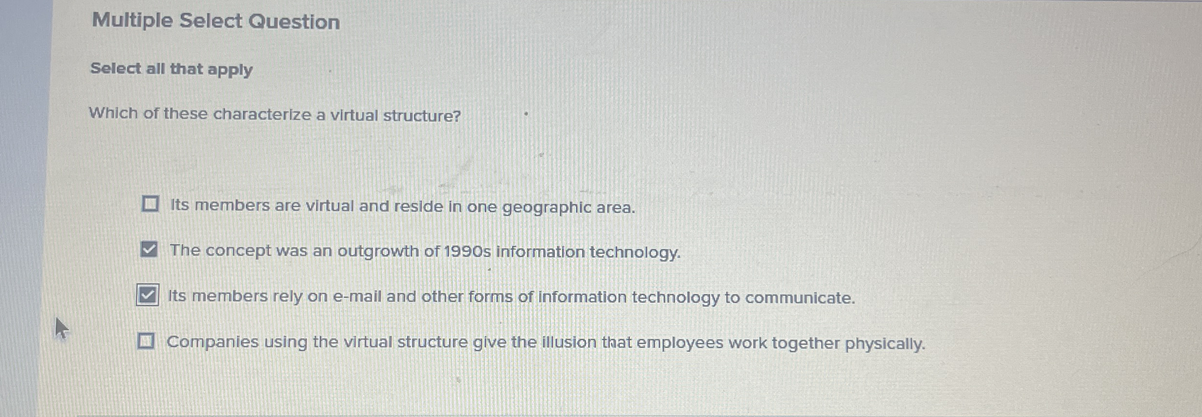 Multiple Select Question Select all that apply