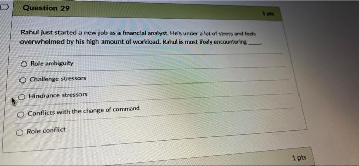 D Question 29 1 pts Rahul just started a new job