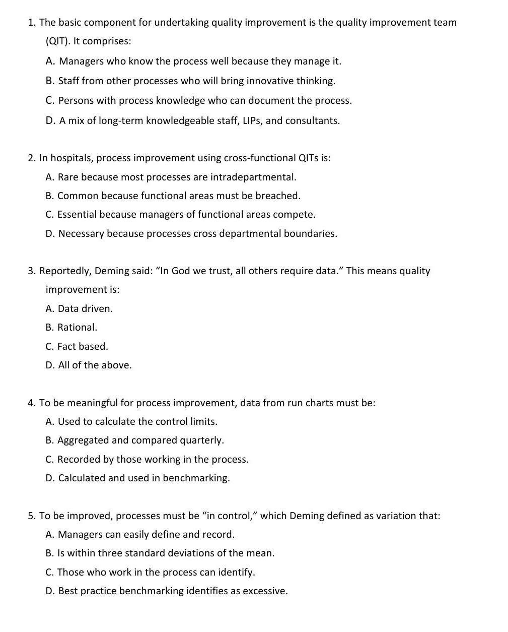 1. The basic component for undertaking quality