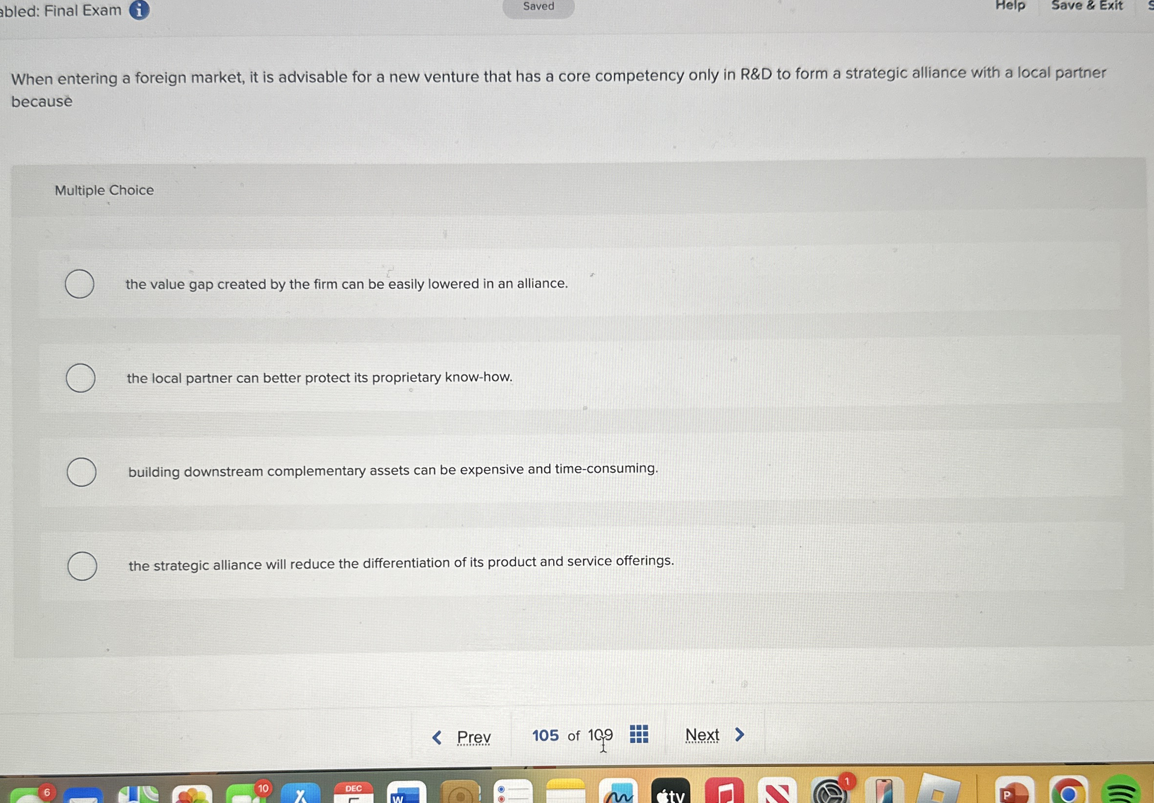 abled: Final Exam Help Save & Exit When entering