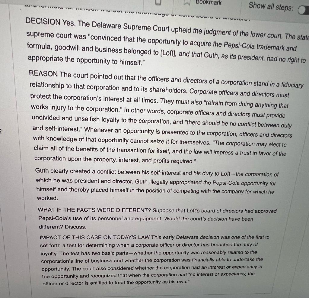 Case Analysis 40.2 on pg. 768, Guth v Loft, Inc.