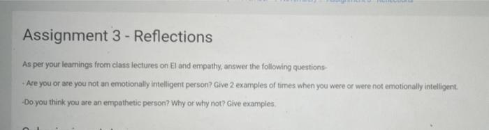 Assignment 3 - Reflections As per your learnings