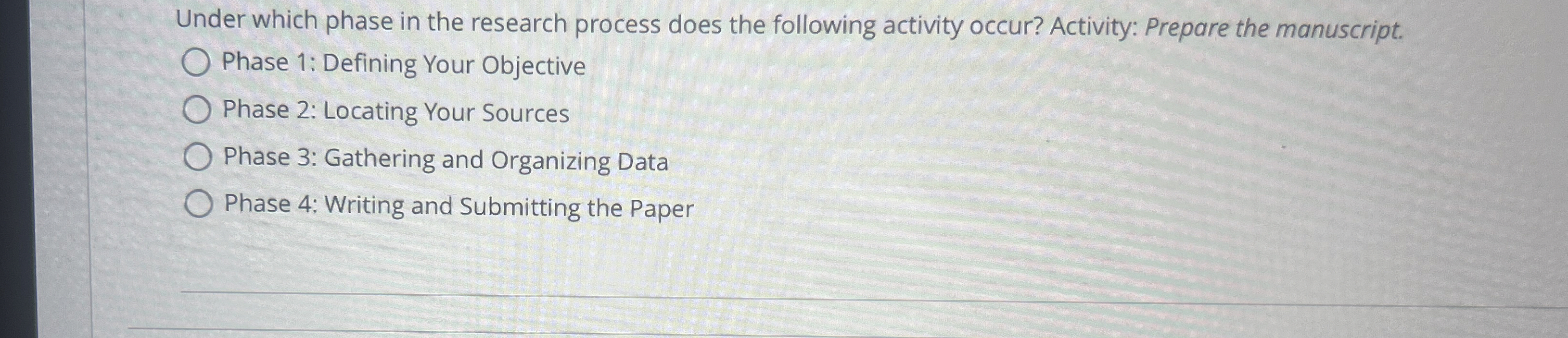 Under which phase in the research process does