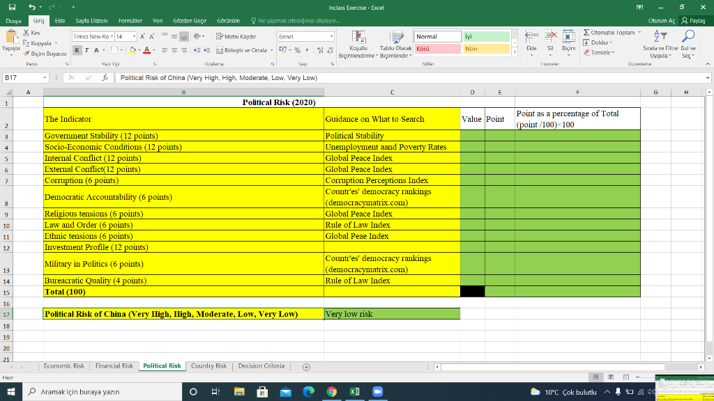 ICRG OF CHINA Inclass Exercise - Excel 2 = Dusya