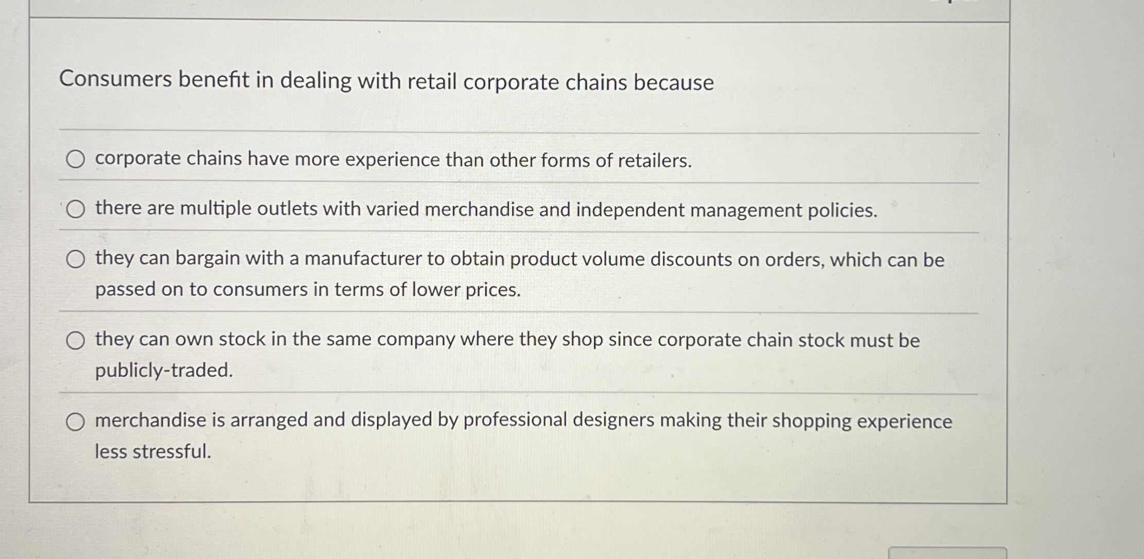 Consumers benefit in dealing with retail