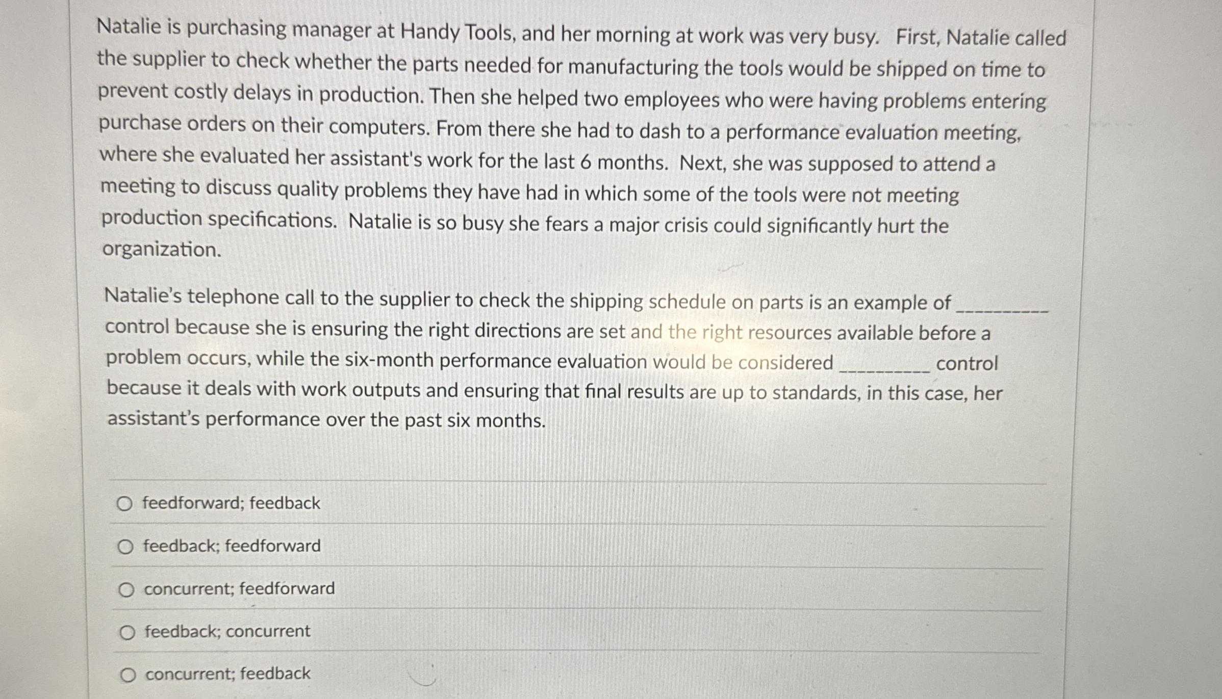 Natalie is purchasing manager at Handy Tools, and