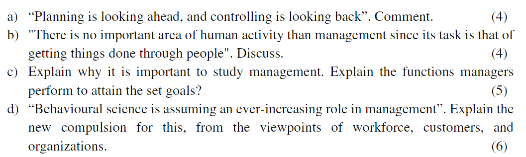 a) Planning is looking ahead, and controlling is