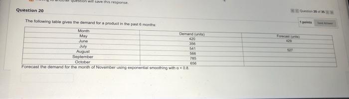 westion will save this response Question 20 1