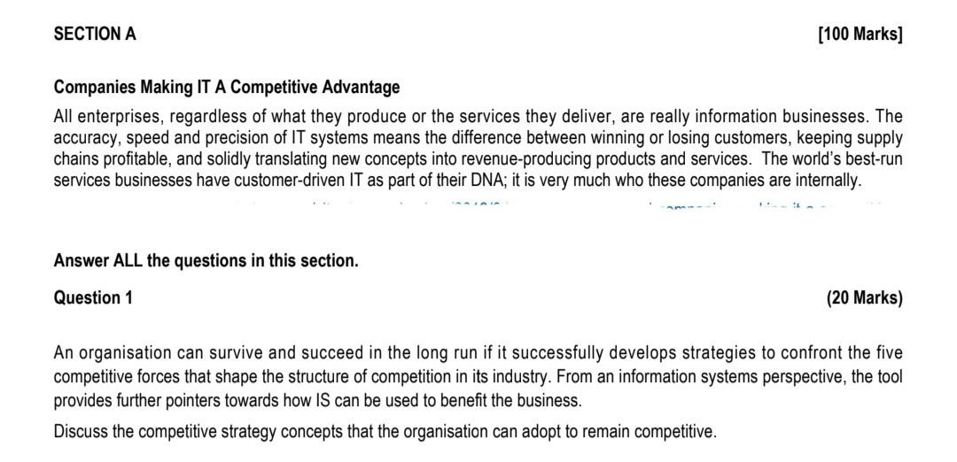 information systems 1 SECTION A [100 Marks]
