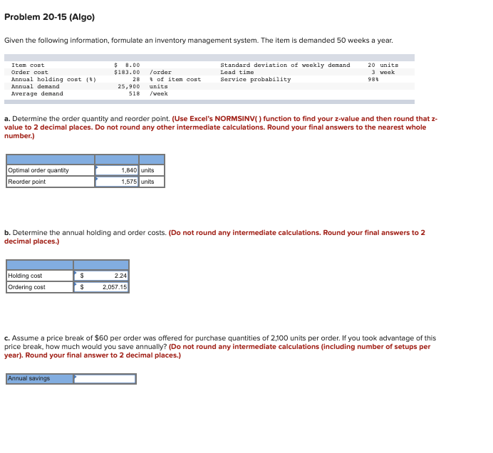 Problem 18-23 (Algo) After using your forecasting