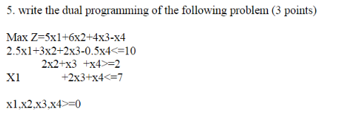 5. write the dual programming of the following