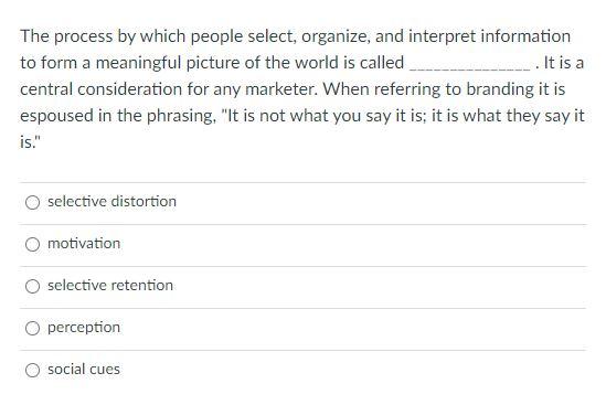 The process by which people select, organize, and