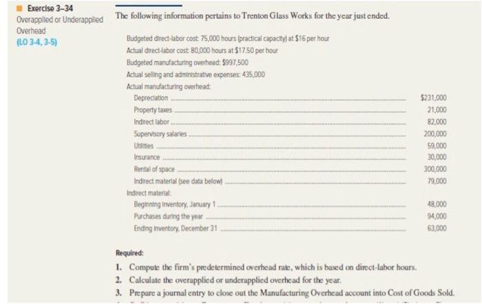 Exercise 3-34 Overapplied or Underappled The