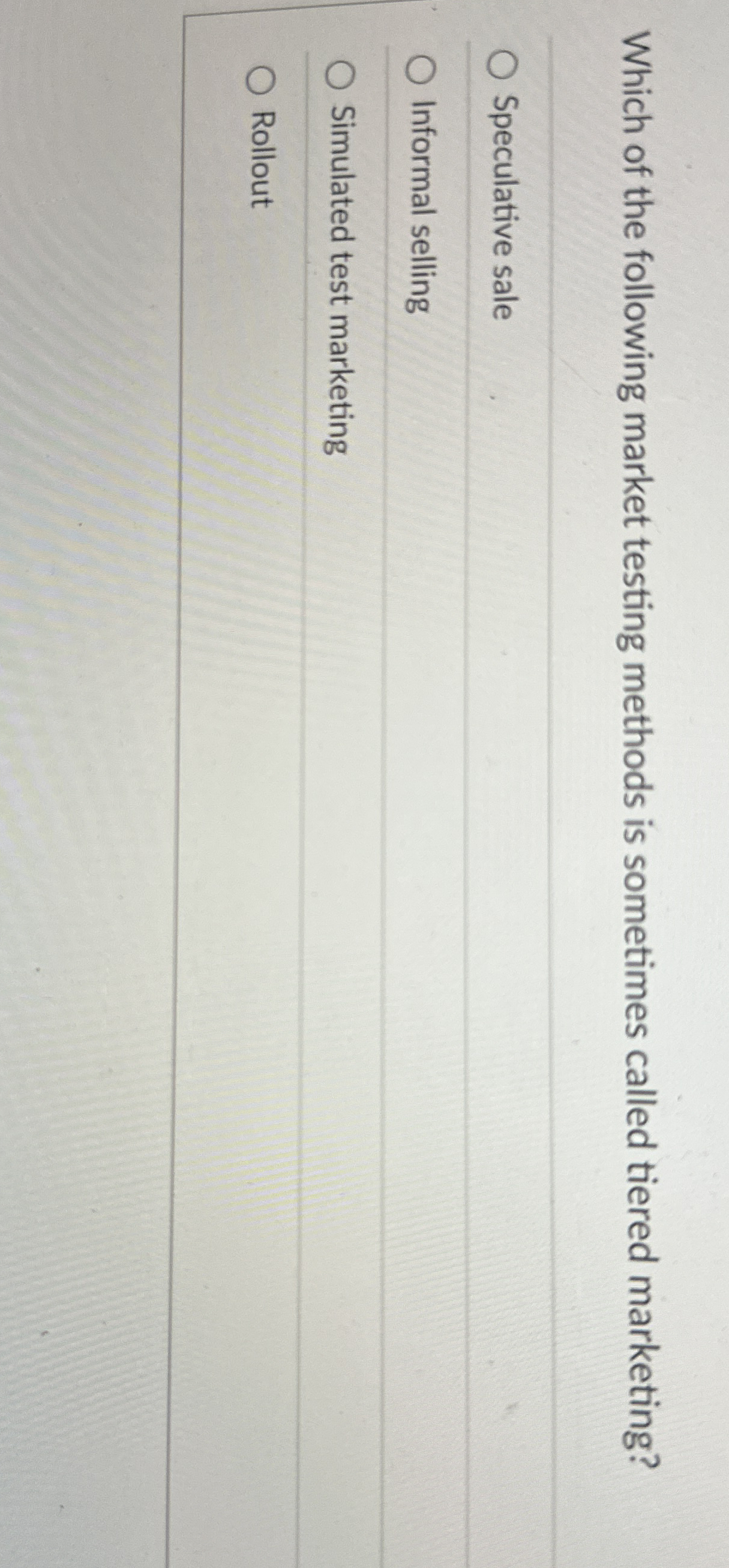 Which of the following market testing methods is