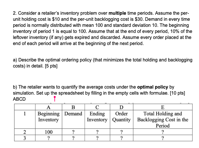 2. Consider a retailer's inventory problem over