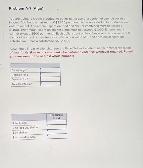 Problem A-7 (Algo) You are trying to create a