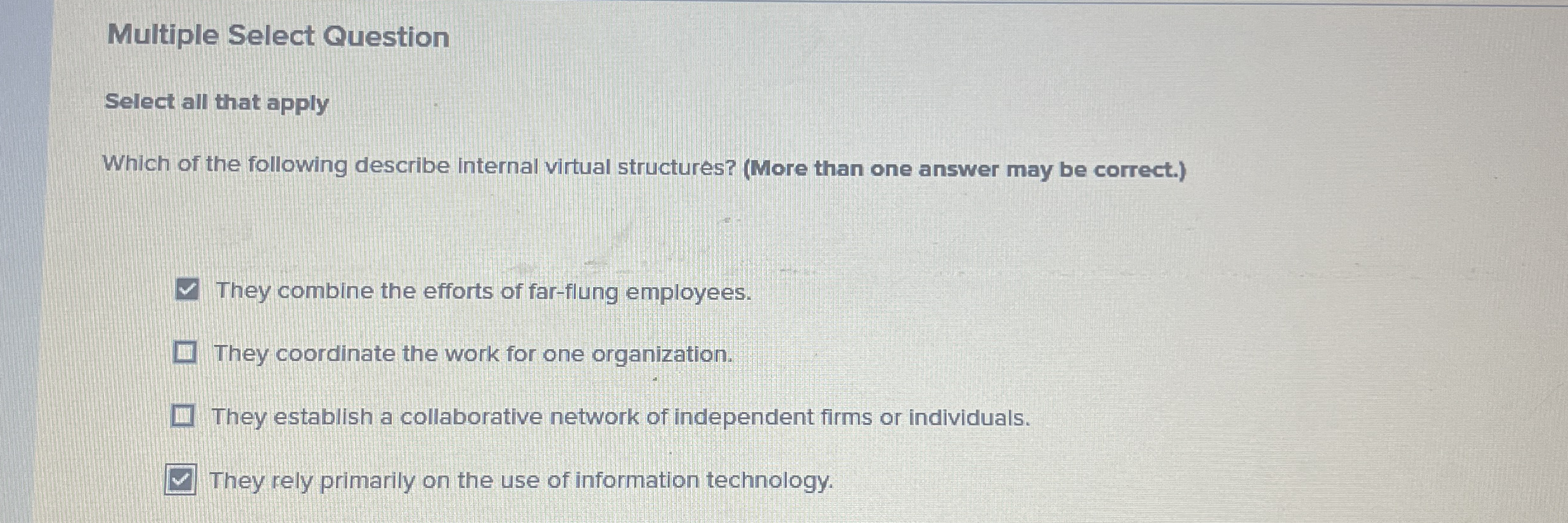 Multiple Select Question Select all that apply