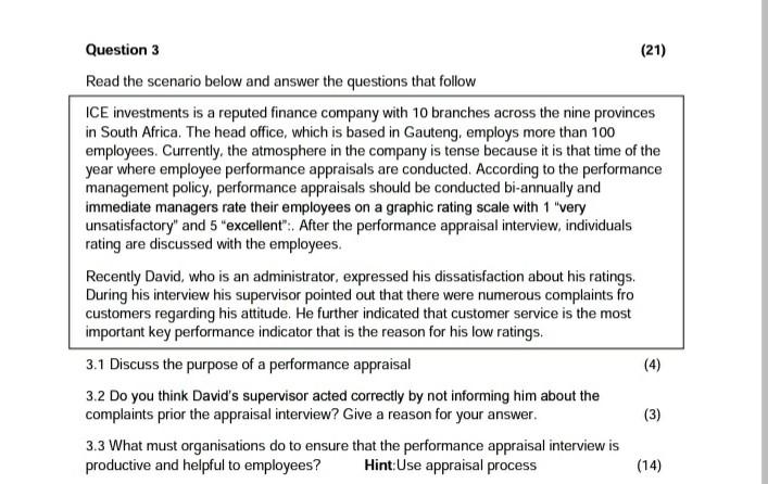 Question 3 (21) Read the scenario below and