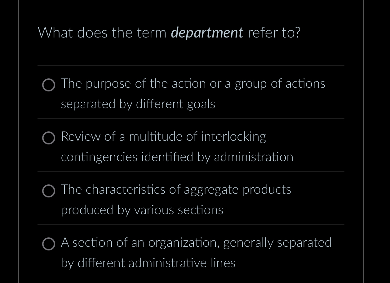 What does the term department refer to ? The