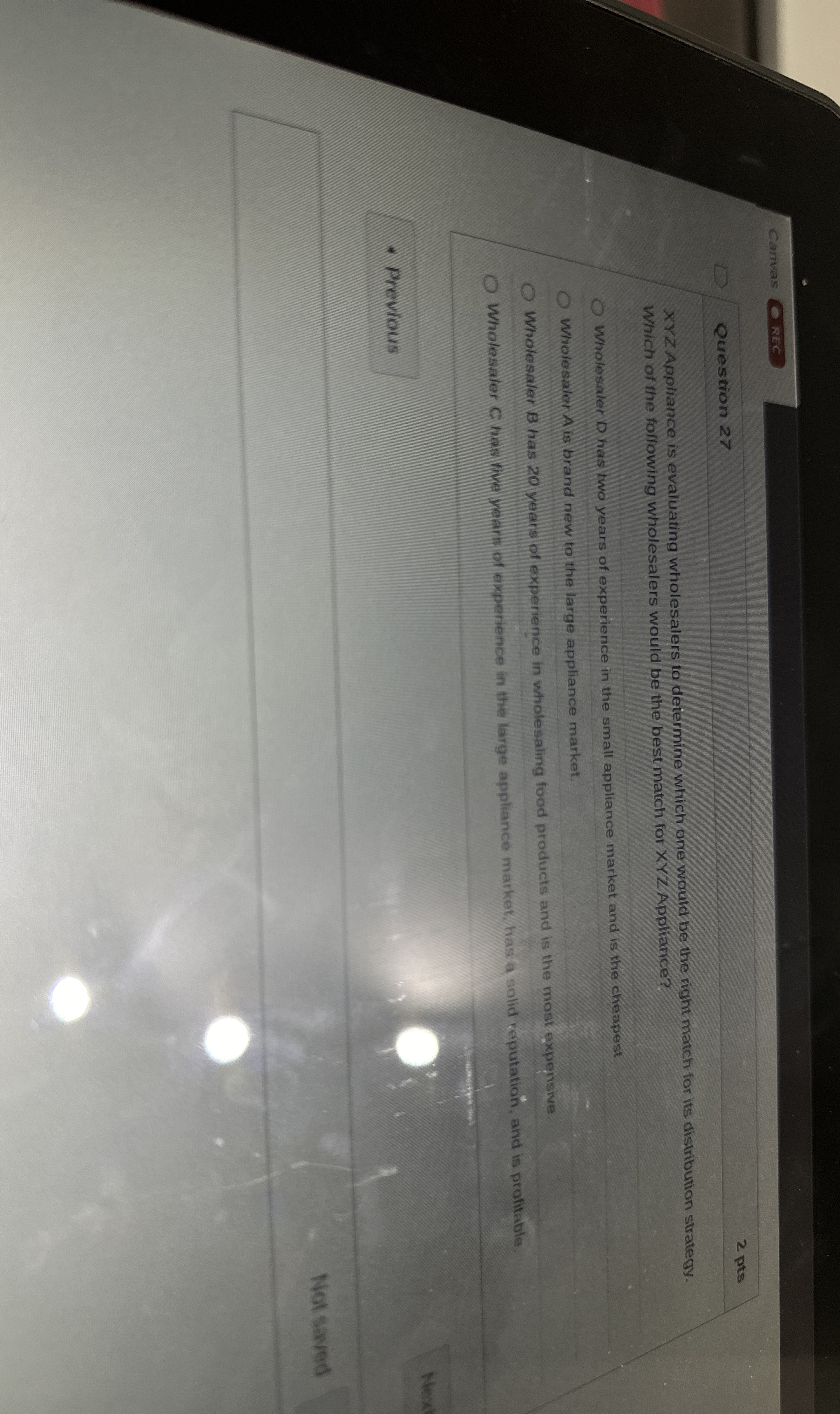 Canvas REC Question 2 7 2 pts XYZ Appliance is