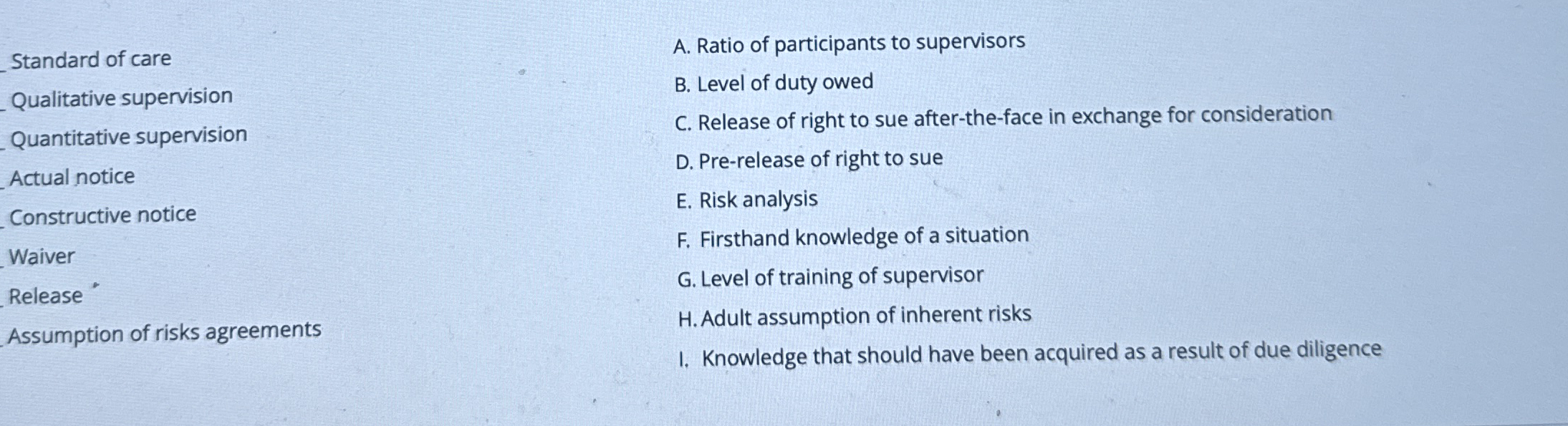 Standard of care Qualitative supervision