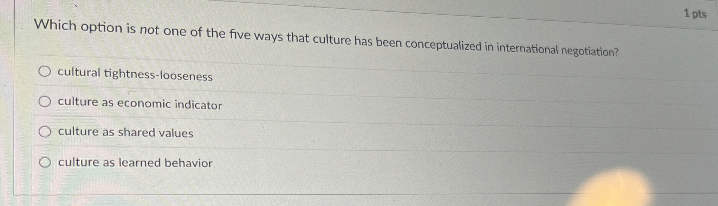 1 pts Which option is not one of the five ways
