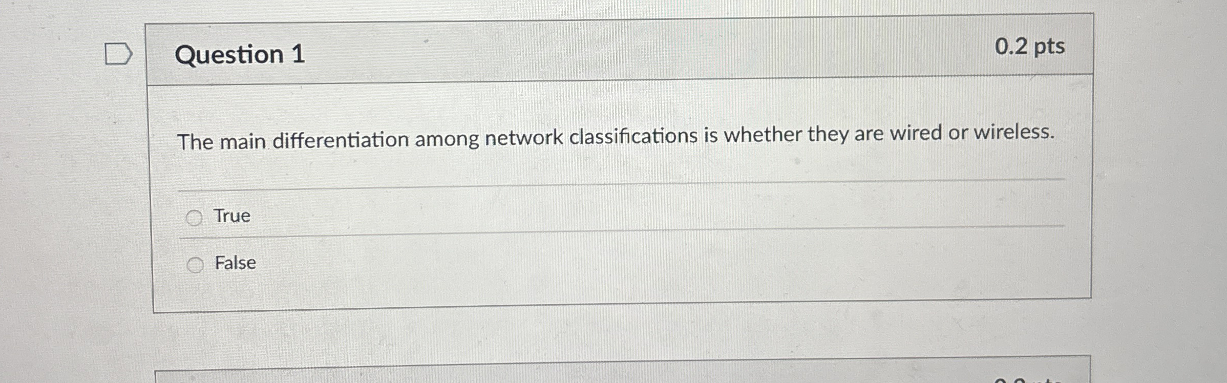 Question 1 0 . 2 pts The main differentiation