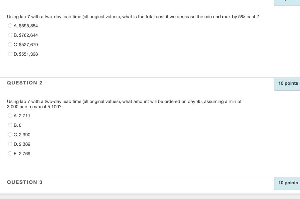 Using lab 7 with a two-day lead time (all