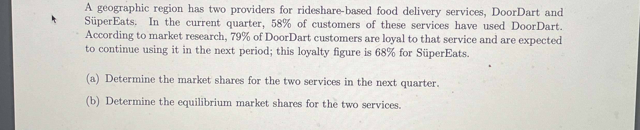 A geographic region has two providers for