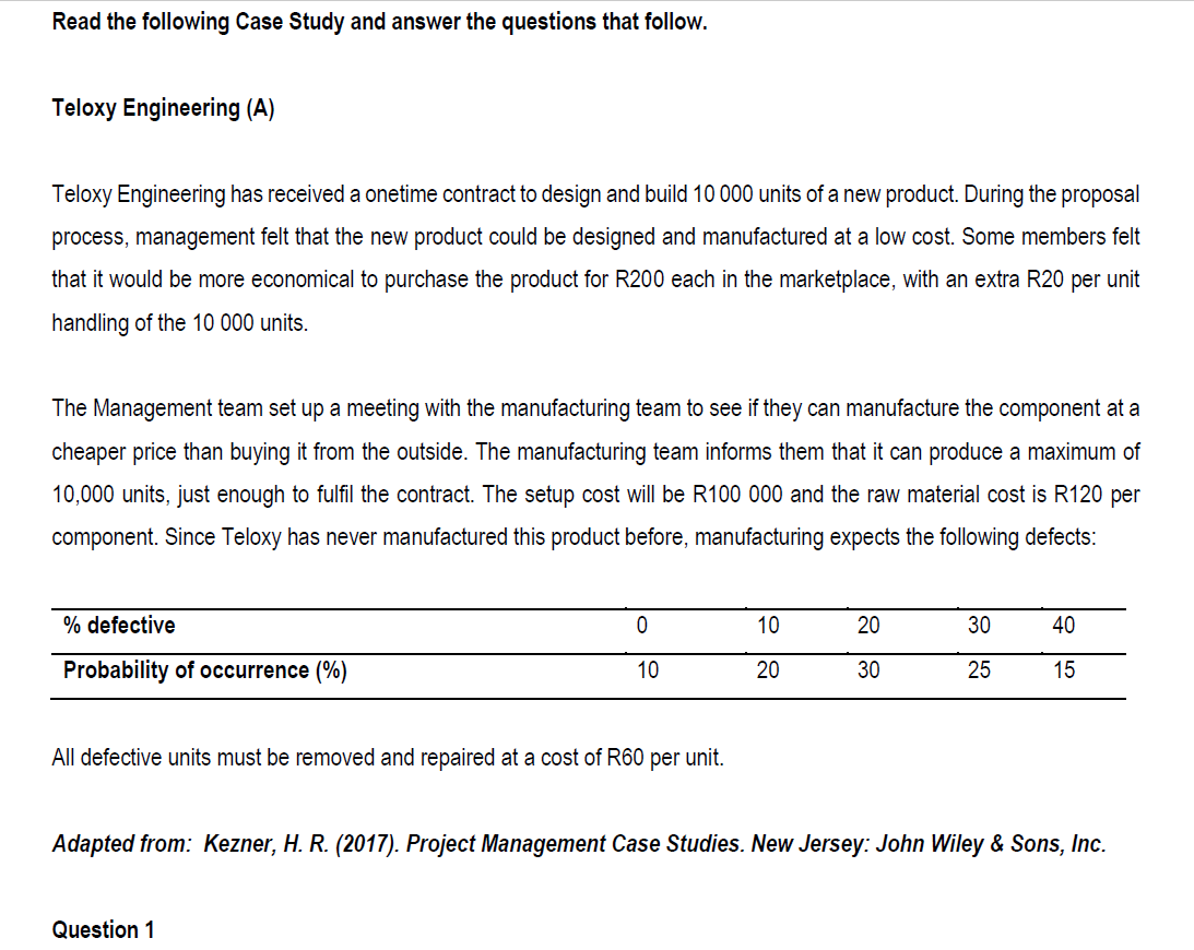 Read the following Case Study and answer the