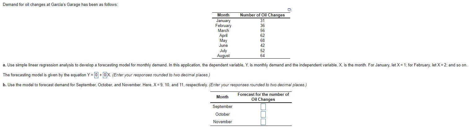 Demand for oil changes at Garcia's Garage has