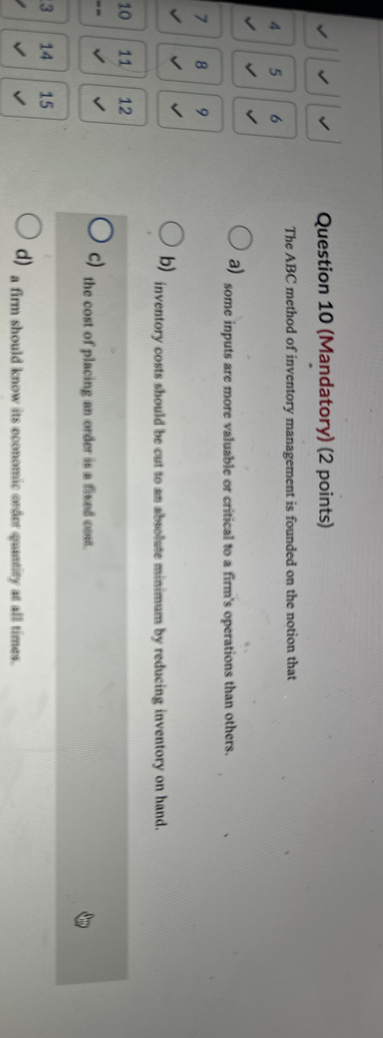 Question 1 0 ( Mandatory ) ( 2 points ) The ABC