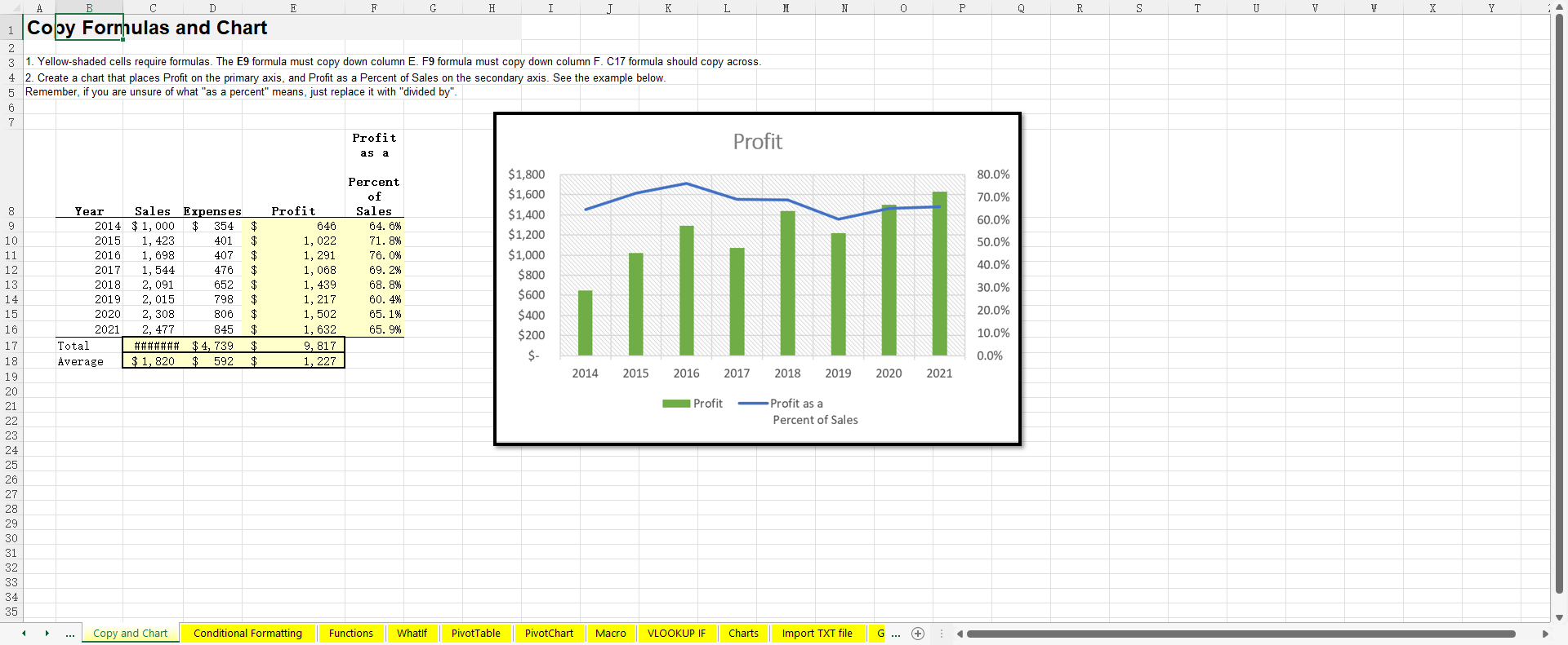 1. Yellow-shaded cells require formulas. The E9