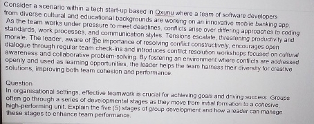 Consider a scenario within a tech start - up