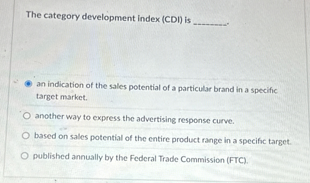 The category development index ( CDI ) is an