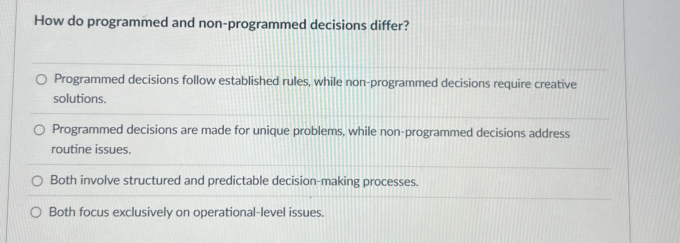 How do programmed and non - programmed decisions
