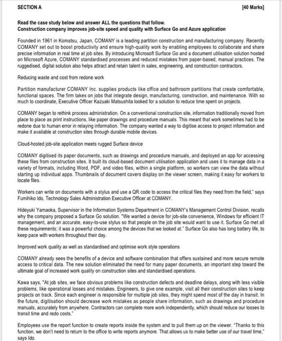 SECTION A [40 Marks] Read the case study below