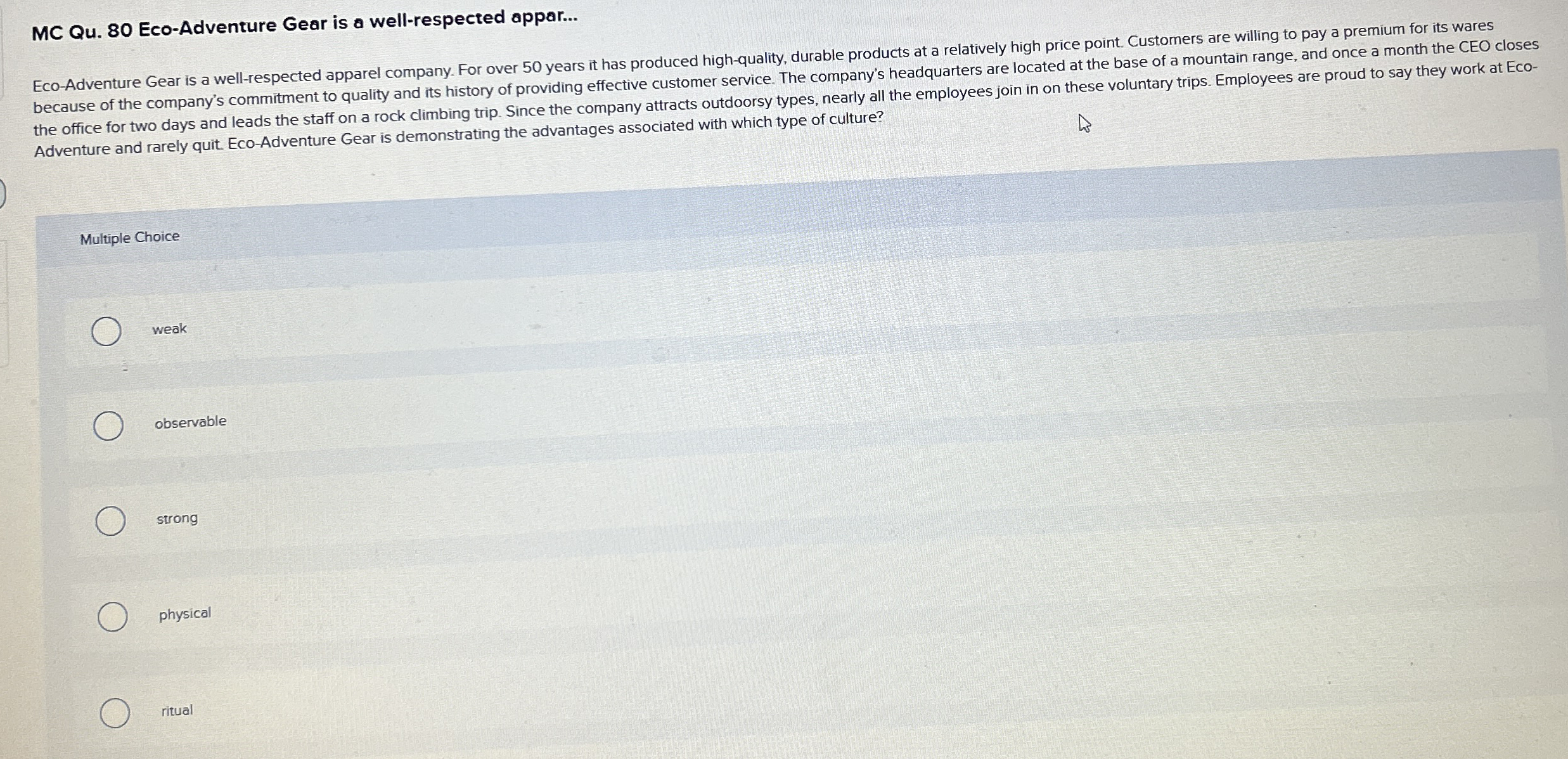 MC Qu . 8 0 Eco - Adventure Gear is a well -