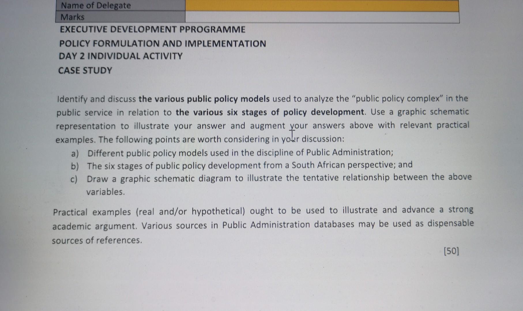 Name of Delegate Marks EXECUTIVE DEVELOPMENT