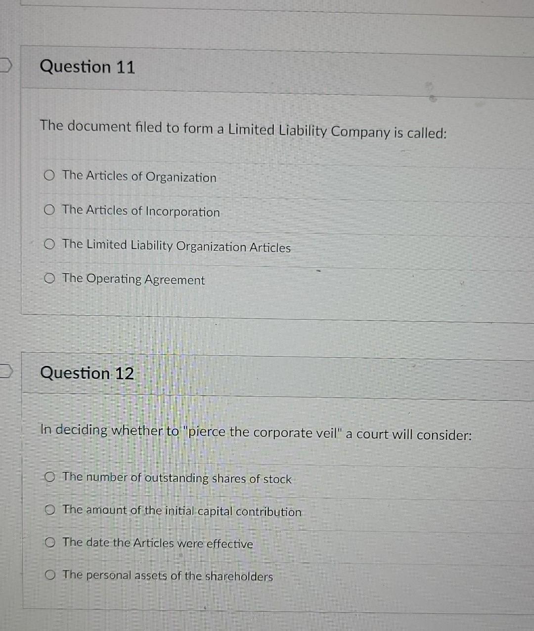 Question 11 The document filed to form a Limited