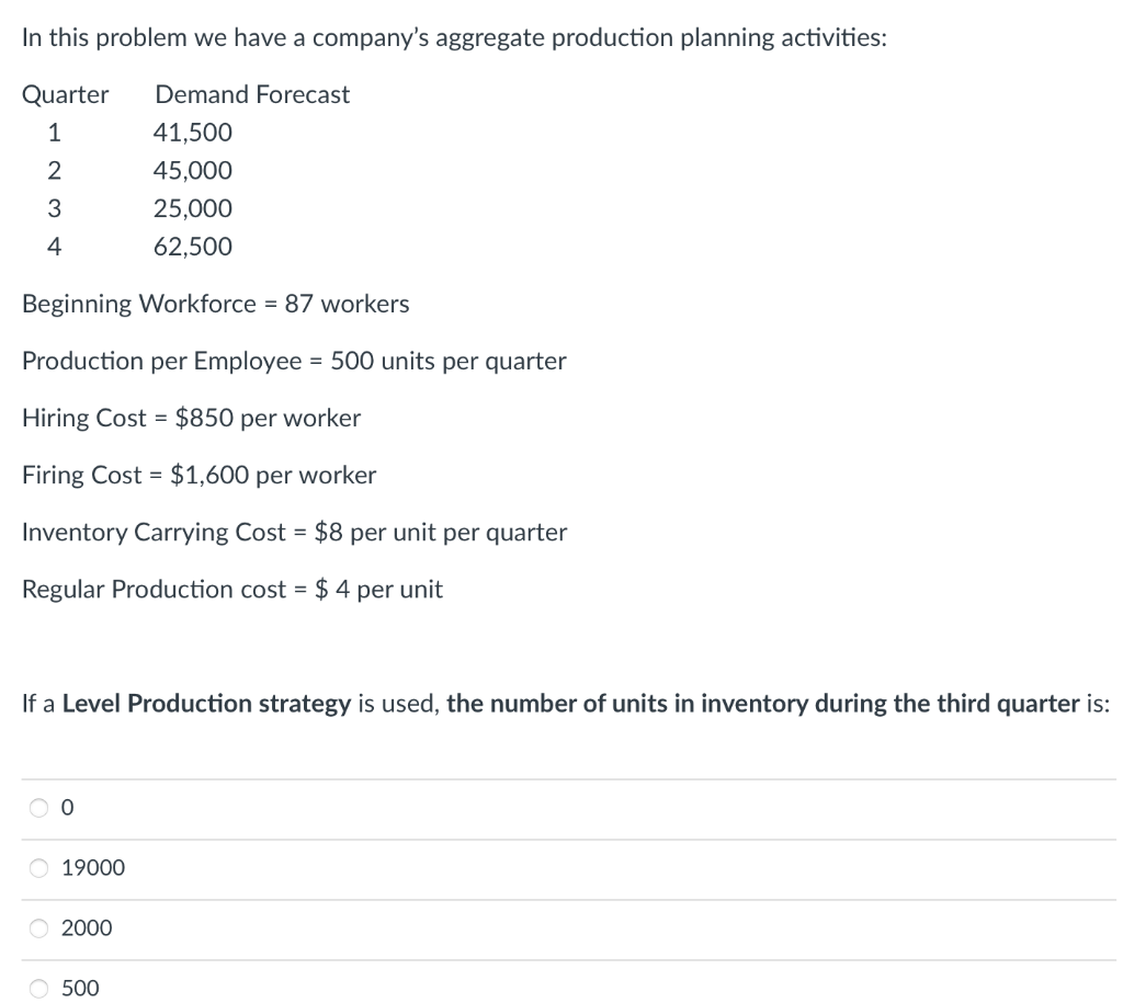 In this problem we have a company's aggregate